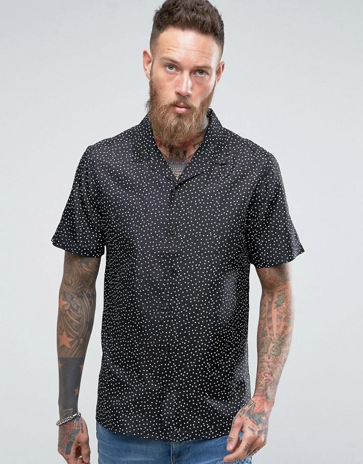 Asos Regular Fit Silk Shirt With Polka Dot Print - Black