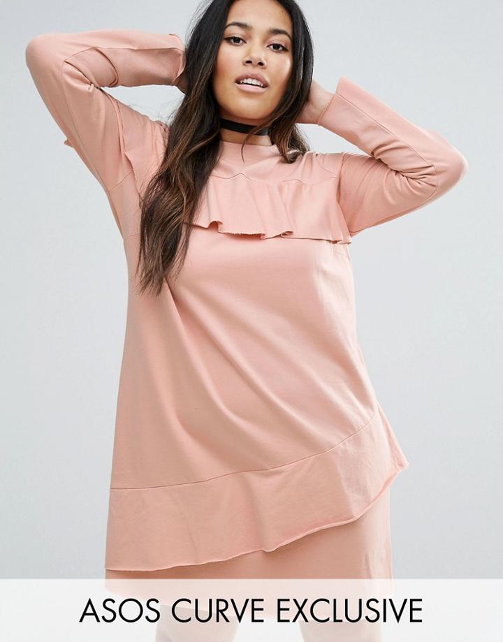 Asos Curve Sweat Shift Dress With Ruffle - Pink