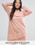 Asos Curve Sweat Shift Dress With Ruffle - Pink