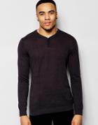 Asos Cotton Sweater With Henley Neck In Blue - Blue