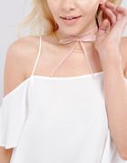 Asos Wrapped Bow Velvet And Chain Choker Necklace - Pink
