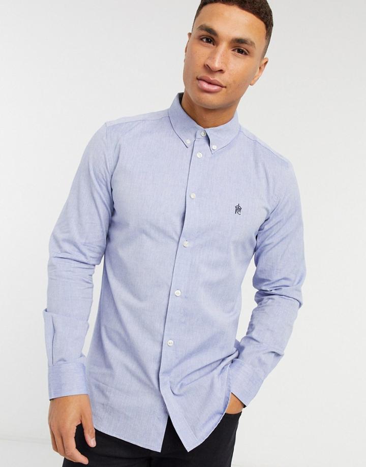 French Connection Oxford Button Down Logo Shirt In Mid Blue-blues