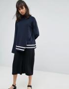 Weekday Wrap Over Detail Knit Sweater With Contrast Stripe - Navy