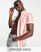 Asos Design Stretch Slim Oxford Striped Shirt In Coral-orange