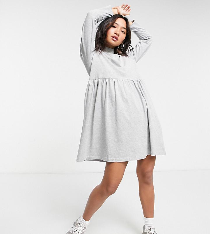 Brave Soul Petite Lizzie High Neck Smock Dress In Gray-grey