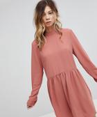 Pieces Bow Mini Smock Dress In Pink