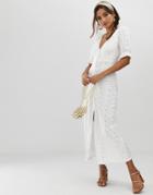 Asos Design Broderie Maxi Tea Dress - White