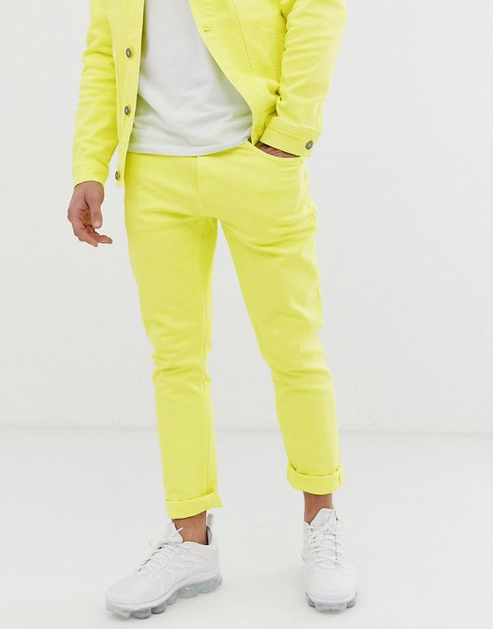 Pull & Bear Two-piece Slim Fit Jeans In Neon - Yellow