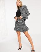 Missguided Co-ord Mini Skirt With Frill Hem In Houndstooth-multi
