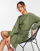 Trendyol Ruched Waist Mini Dress In Khaki-green