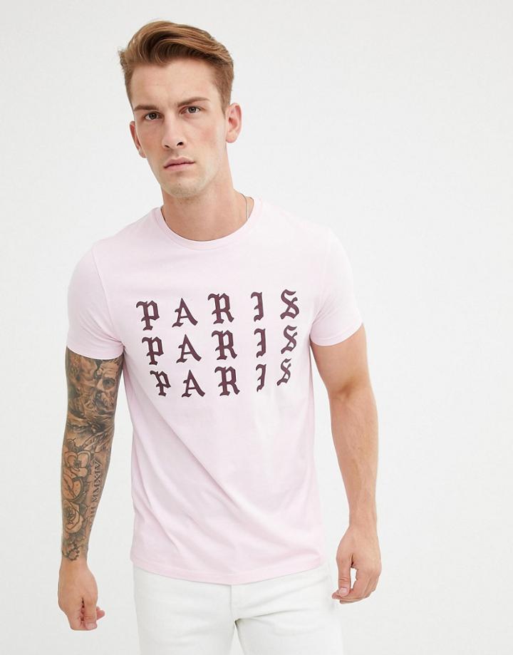 Asos Design T-shirt With Paris Text Print - Pink