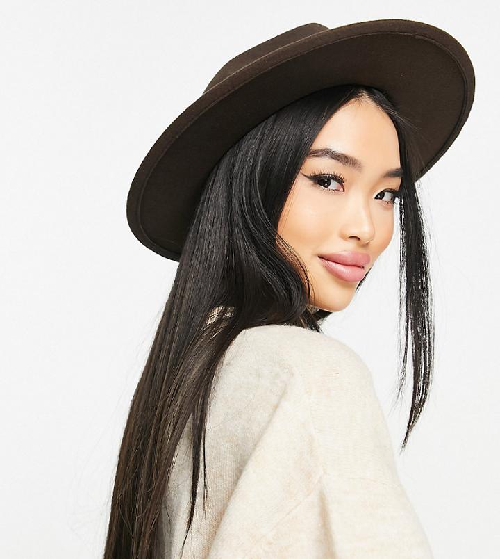 My Accessories London Exclusive Fedora With Tonal Satin Trim In Rich Brown
