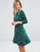 Asos Skater Dress With High Neck In Polka Dot - Multi