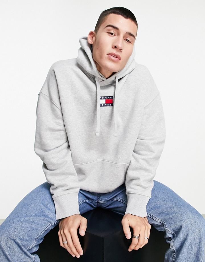 Tommy Jeans Center Badge Logo Hoodie In Gray Heather-grey