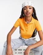 Pull & Bear Cropped Button Down Polo Top In Orange