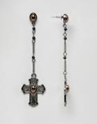 Asos Rosary Strand Cross Earrings - Multi