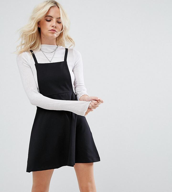 Asos Design Petite Mini Pinafore Dress With Strappy Back - Black