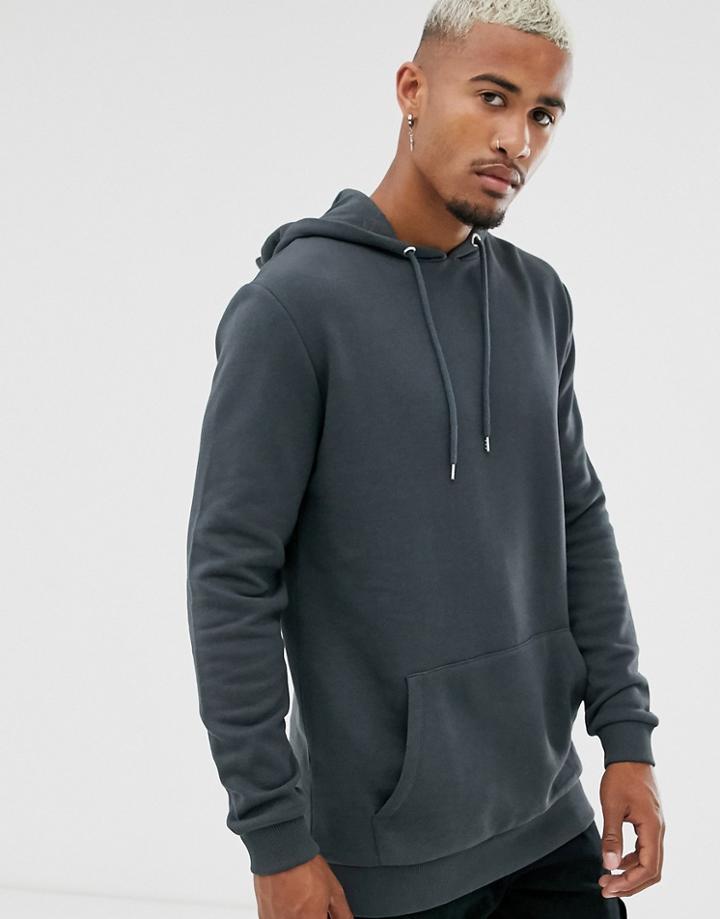 Asos Design Longline Hoodie In Washed Black