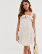 Asos Design Mini Gingham Textured Sundress With Key Hole-multi