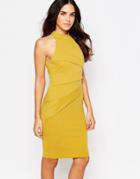 Jessica Wright Sia High Neck Pencil Dress With Pleats - Mustard