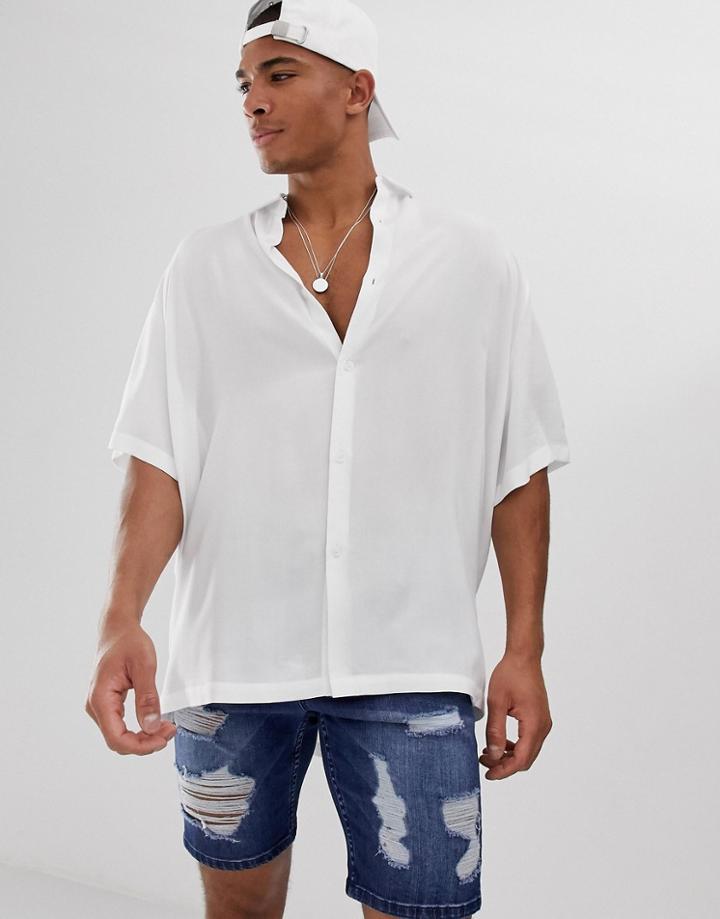 Asos Design Super Oversized Viscose Shirt With Revere Collar In White-black