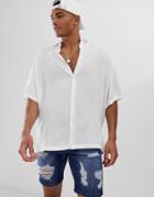 Asos Design Super Oversized Viscose Shirt With Revere Collar In White-black