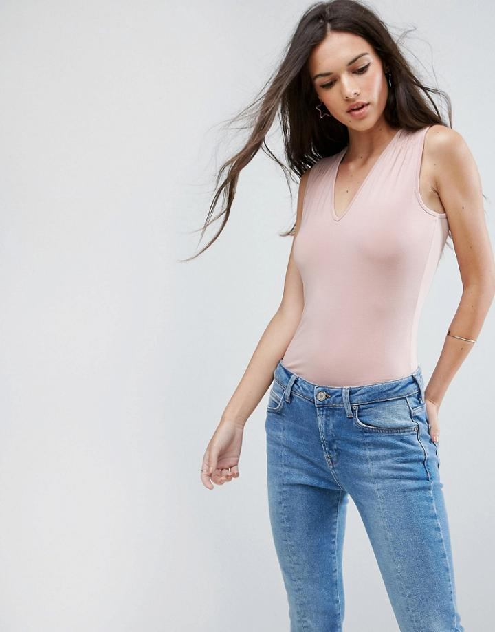 Asos Sleeveless Top With Ruched Shoulder Detail - Pink
