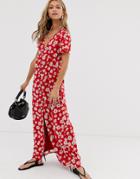 Sacred Hawk Button Front Maxi Dress In Vintage Floral - Red