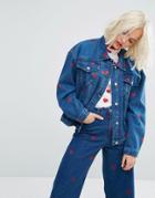 Lazy Oaf Oversized Denim Love Jacket With All Over Hearts Co-ord - Blue