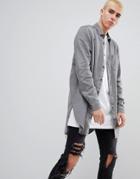 Asos Regular Fit Longline Denim Shirt In Gray - Gray