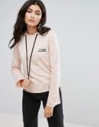 Daisy Street Cropped Lightweight Hoodie With Mo Money Mo Problems Embroidery - Pink