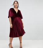 Asos Curve Pleated Velvet Kimono Midi Dress - Red