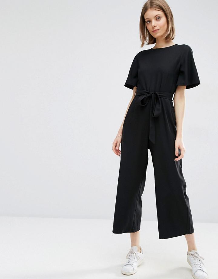 Asos Kimono Jumpsuit With Culotte Leg - Black