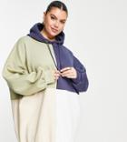 Missguided Plus Color Block Hooded Sweater Dress-multi