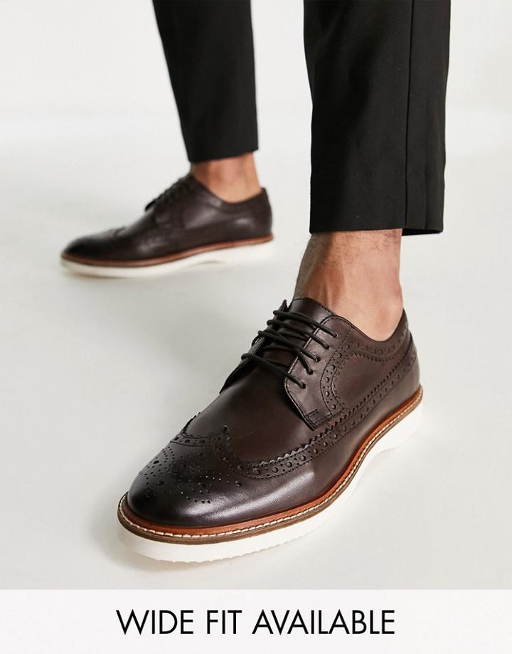 Asos Design Brogue Shoe In Brown Leather On White Wedge Sole