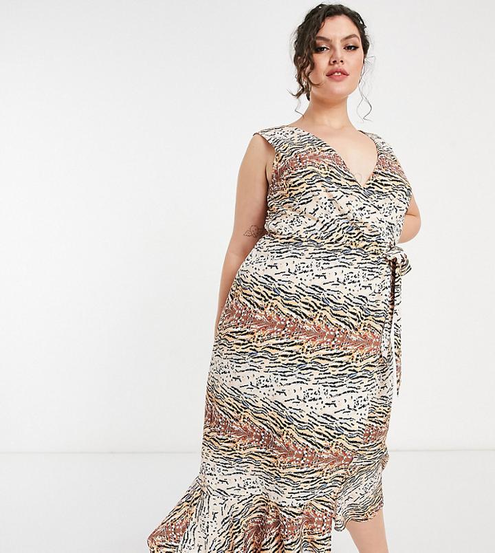 Chi Chi London Plus Wrap Midi Dress In Animal Print-multi