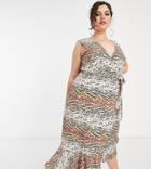 Chi Chi London Plus Wrap Midi Dress In Animal Print-multi