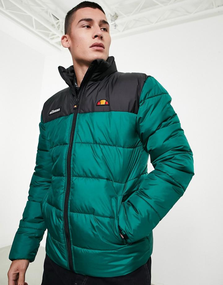 Ellesse Color Block Puffer In Green & Black Exclusive To Asos