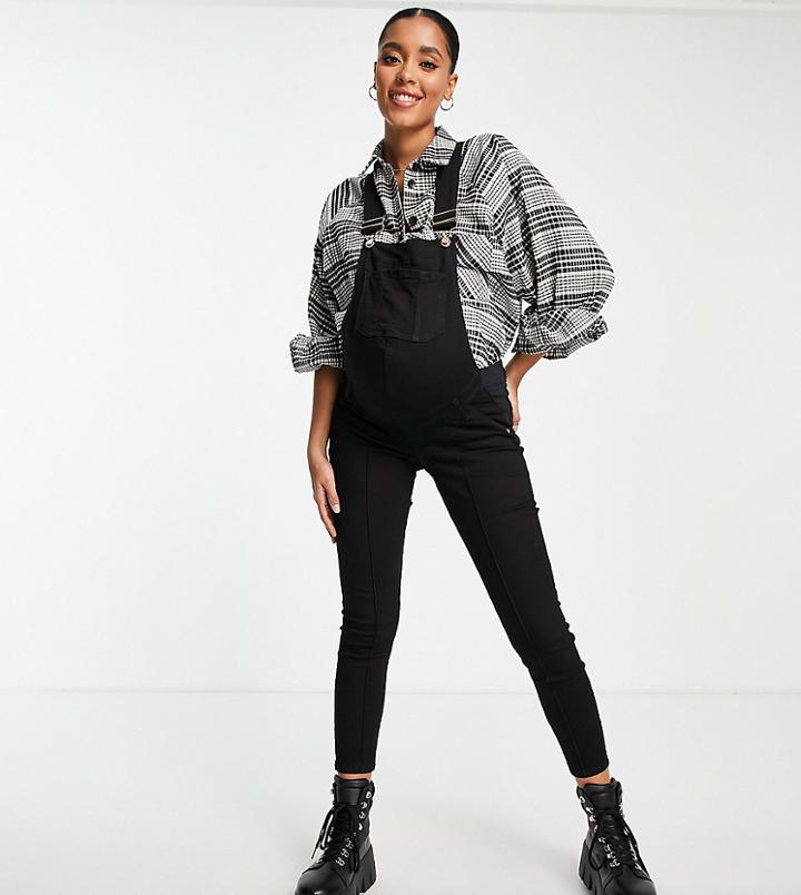 River Island Maternity Denim Overalls In Black