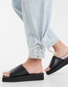 London Rebel Mini Flatform 90s Sandals With Square Toe In Black