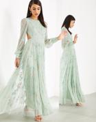Asos Edition Floral Embellished Maxi Dress With Cut Out Back-green