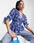 Influence Tea Blouse In Bold Floral Print-blue