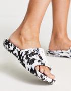 Crocs Classic Slide Flat Sandals In Monochrome Marble-black