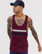 Asos Design Extreme Racer Back Tank With Contrast Panels In Burgundy - Red