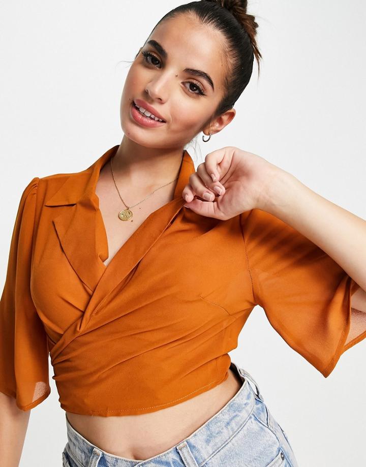 Unique 21 Tie Front Beach Cropped Shirt In Orange
