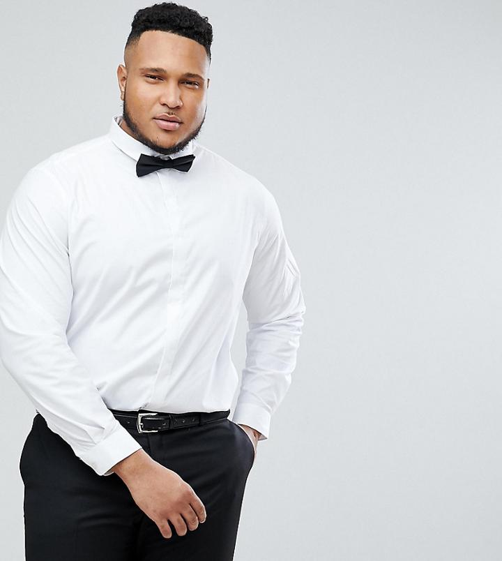 Heart & Dagger Plus Skinny Shirt With Cutaway Collar - White