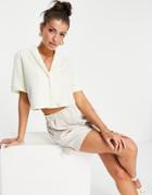 Flounce London Terry Cropped Shirt In Cream - Part Of A Set-white