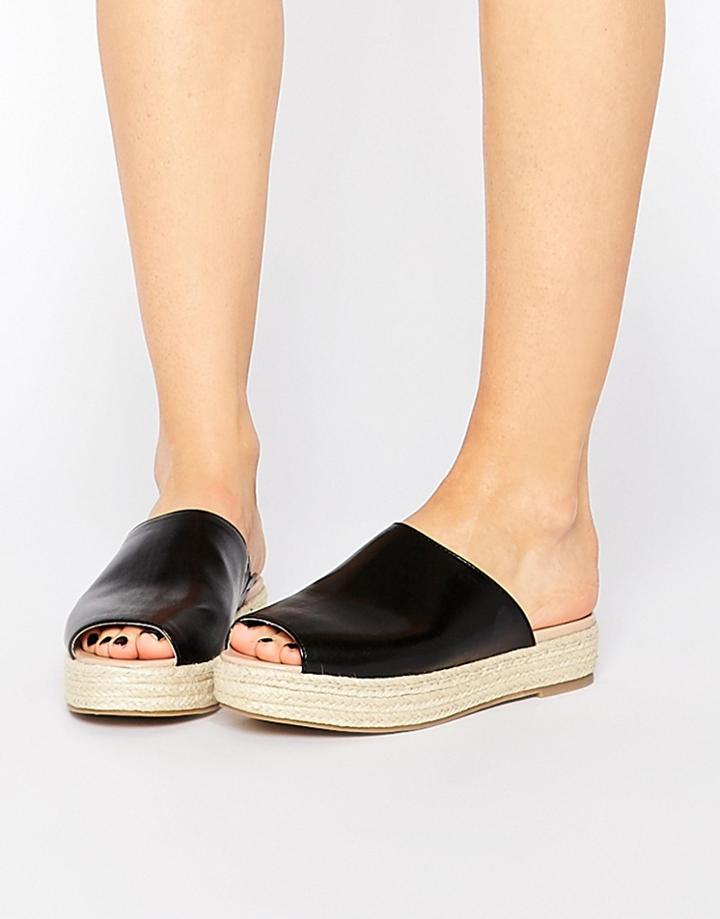 London Rebel Slide Espadrille Flat Sandals - Black