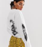 Reclaimed Vintage Inspired Crop Sweat With Tattoo Graffiti Print - White