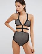 Asos Fishnet Harness Elastic Cut Out Swimsuit